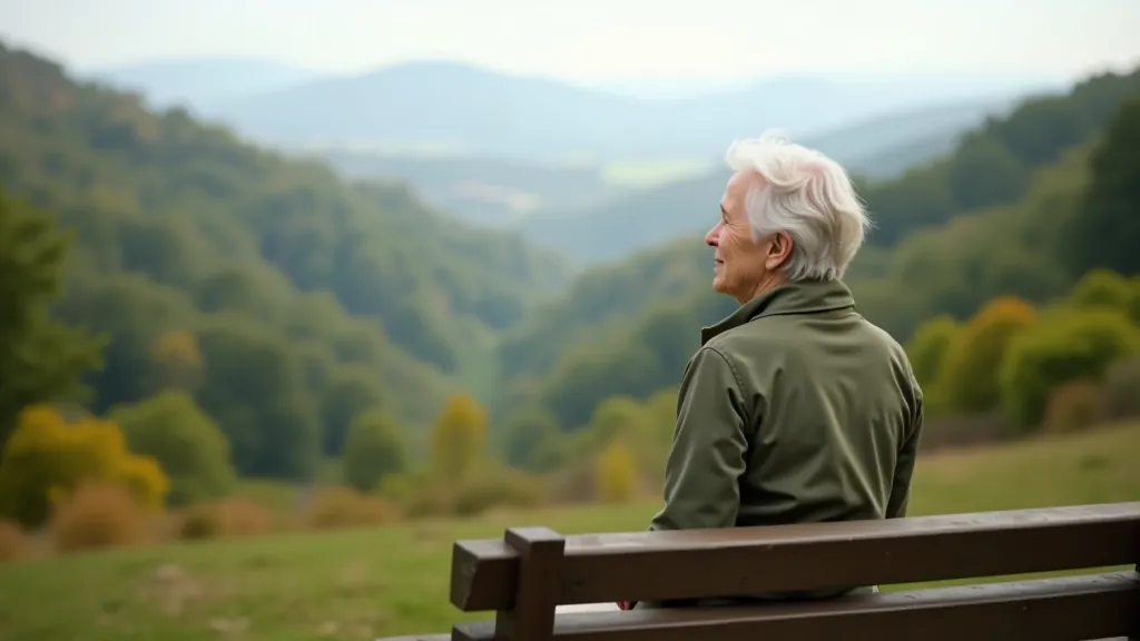 Senior woman resting on a park bench surrounded by greenery and natural park setting